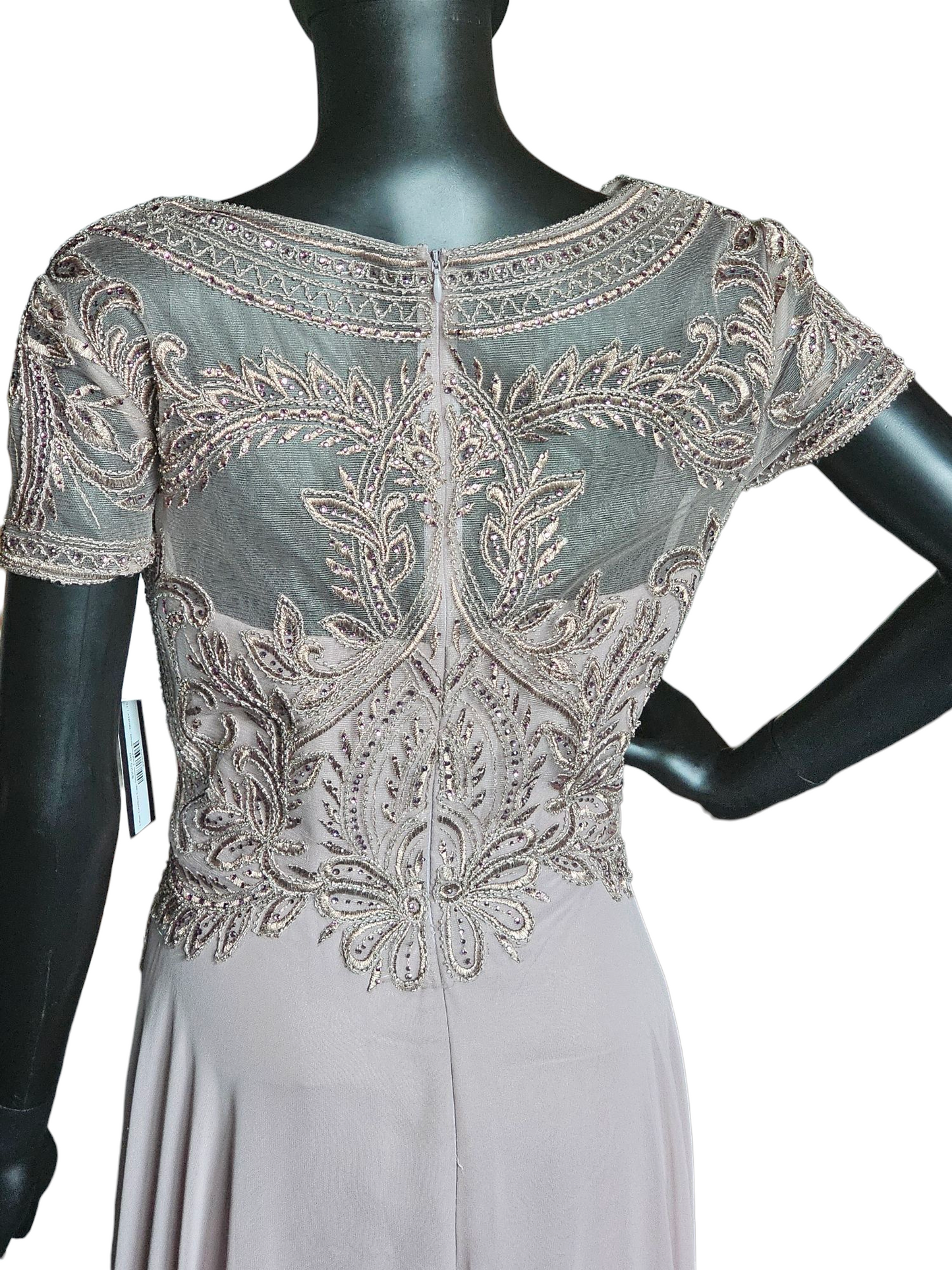 Lilac Chiffon Cap Sleeve Embroidered Formal Gown - MGNY