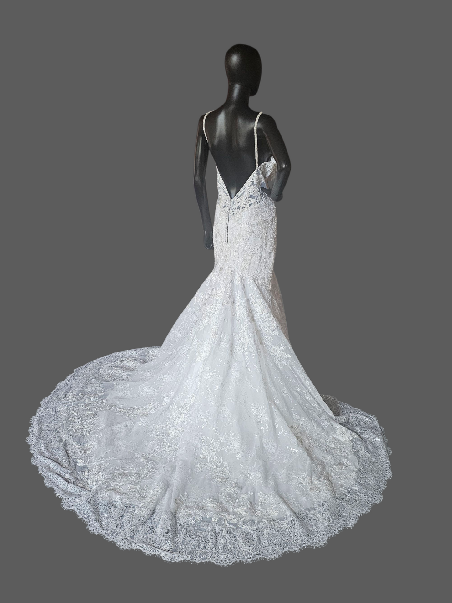 White Lace Metallic Embroidered Fit/Flare Wedding Gown - Mori Lee