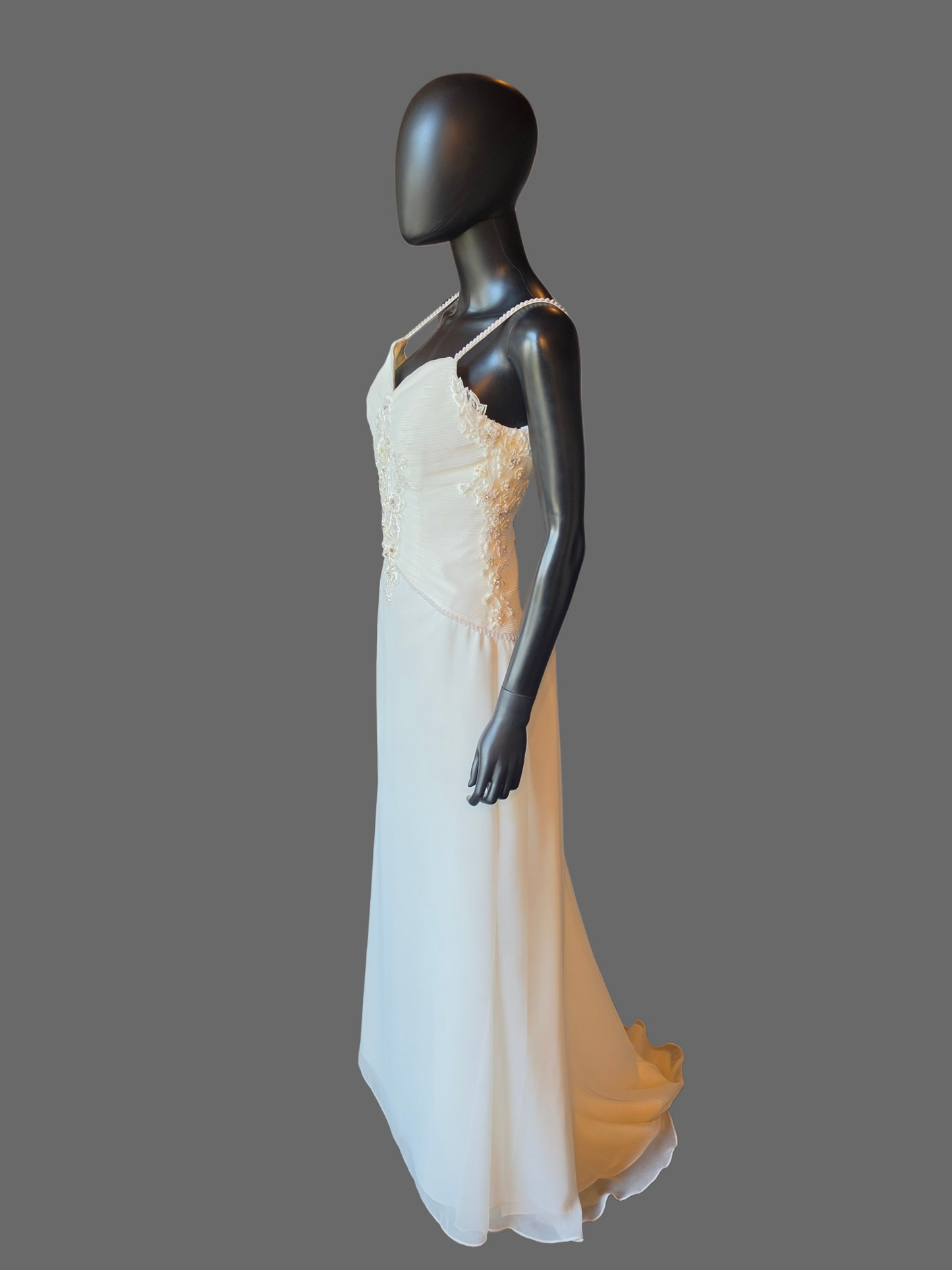 Ivory Sheath Chiffon Floral Embroidered Wedding Dress - Forever Yours