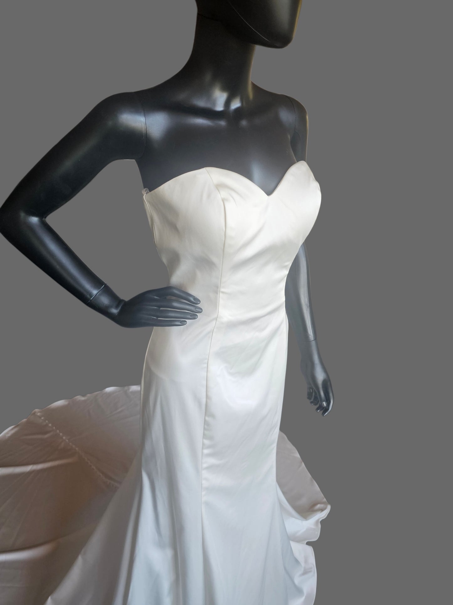 Simple Ivory Satin Sweetheart Fit/Flare Minimalist Wedding Gown - Allure