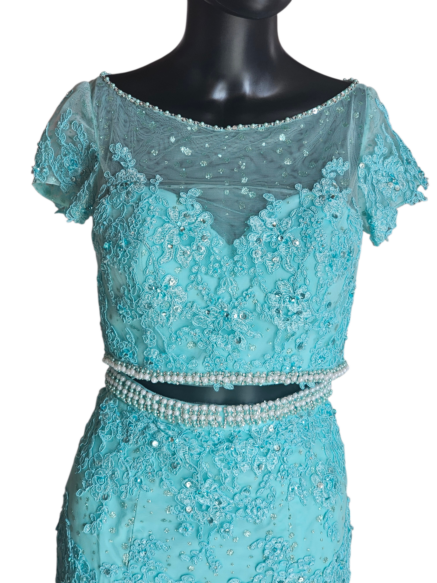 2 Piece Turquoise Fit/Flare Prom/Party Dress - Mori Lee
