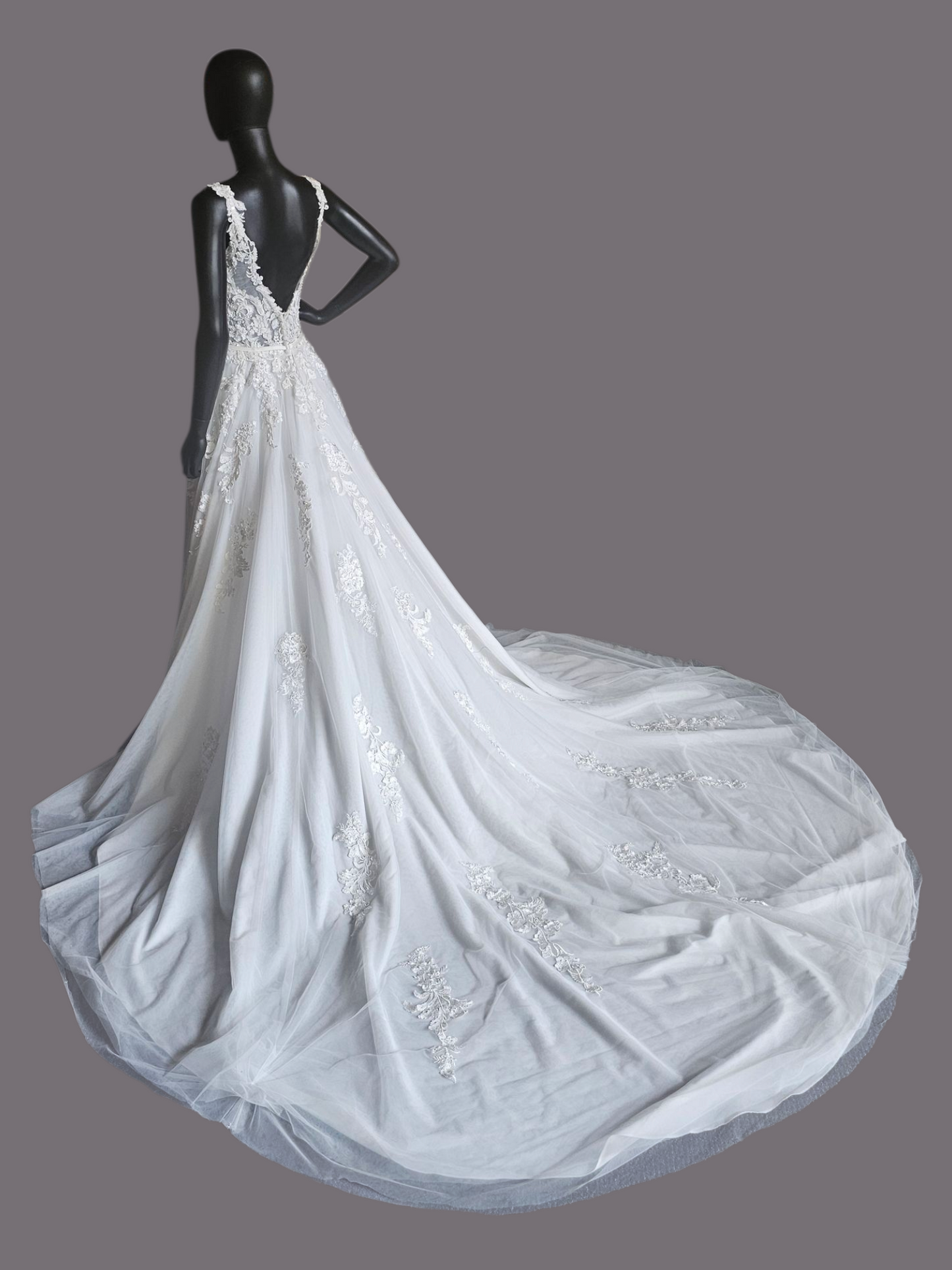 Ivory A-Line Wide Strap V-neck Plunge Wedding Gown - Mori Lee