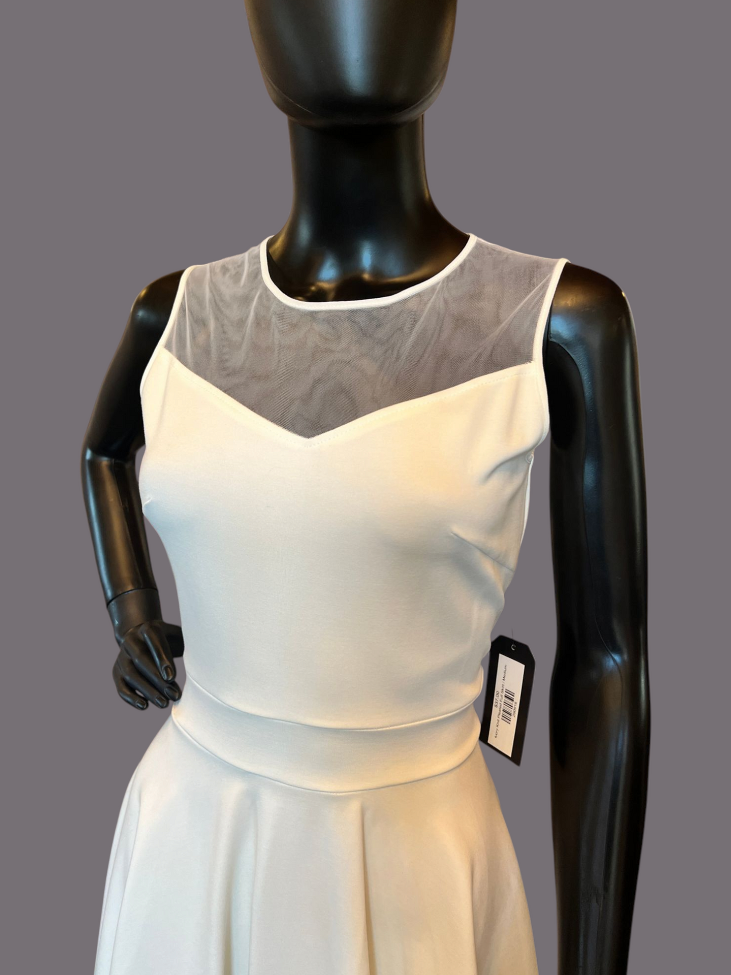 Ivory Knit Pleated Full Skirt Cocktail Dress