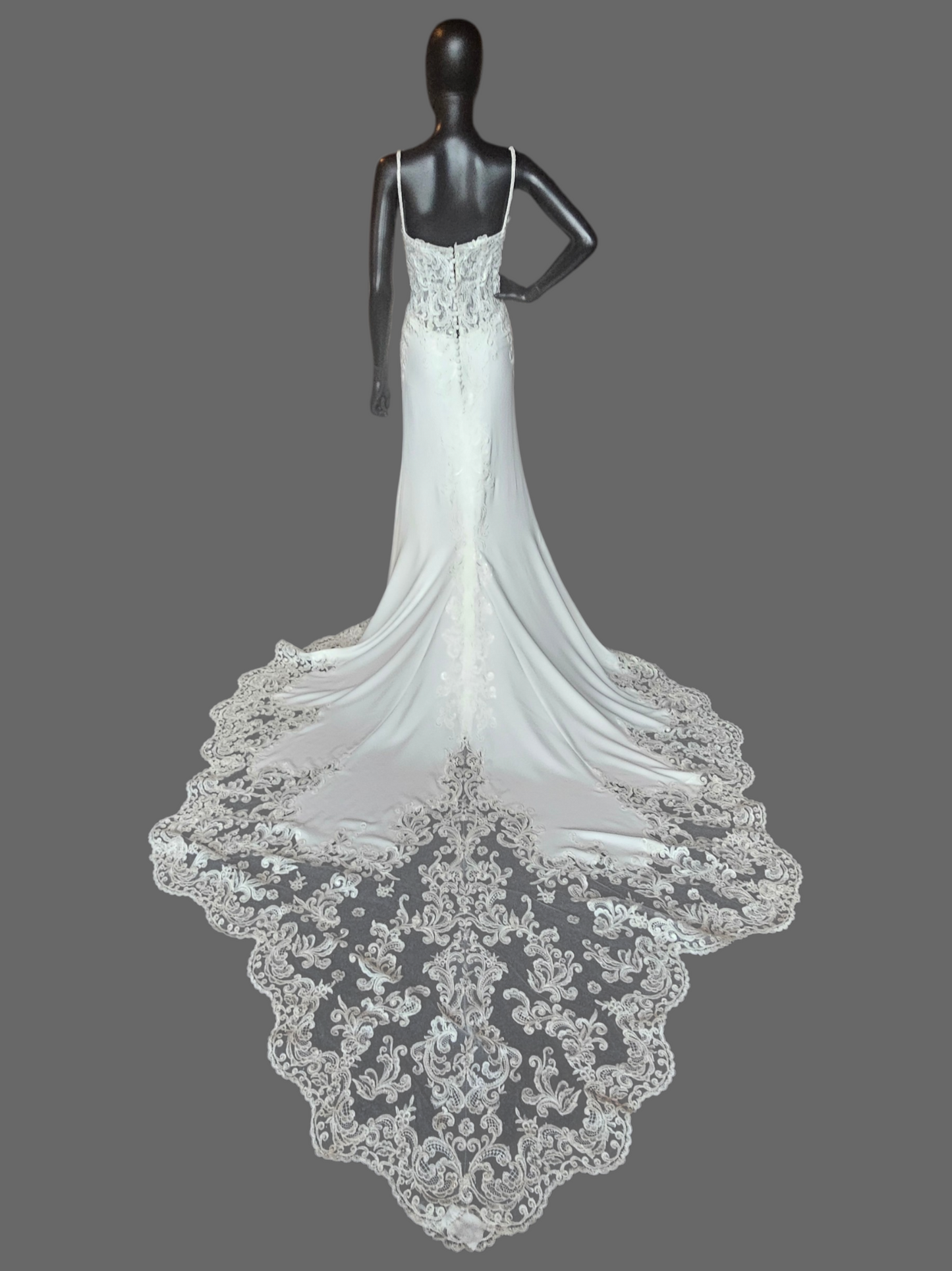 Lace Bodice/Crepe Fitted Wedding Gown - Martin Thornburg