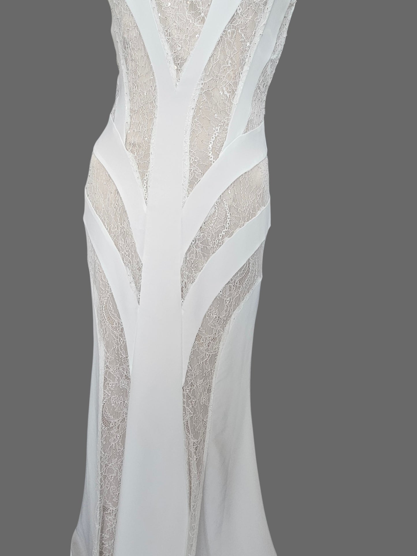 Ivory/Nude Lace Cutout Fit/Flare Bridal Dress - MacDuggal