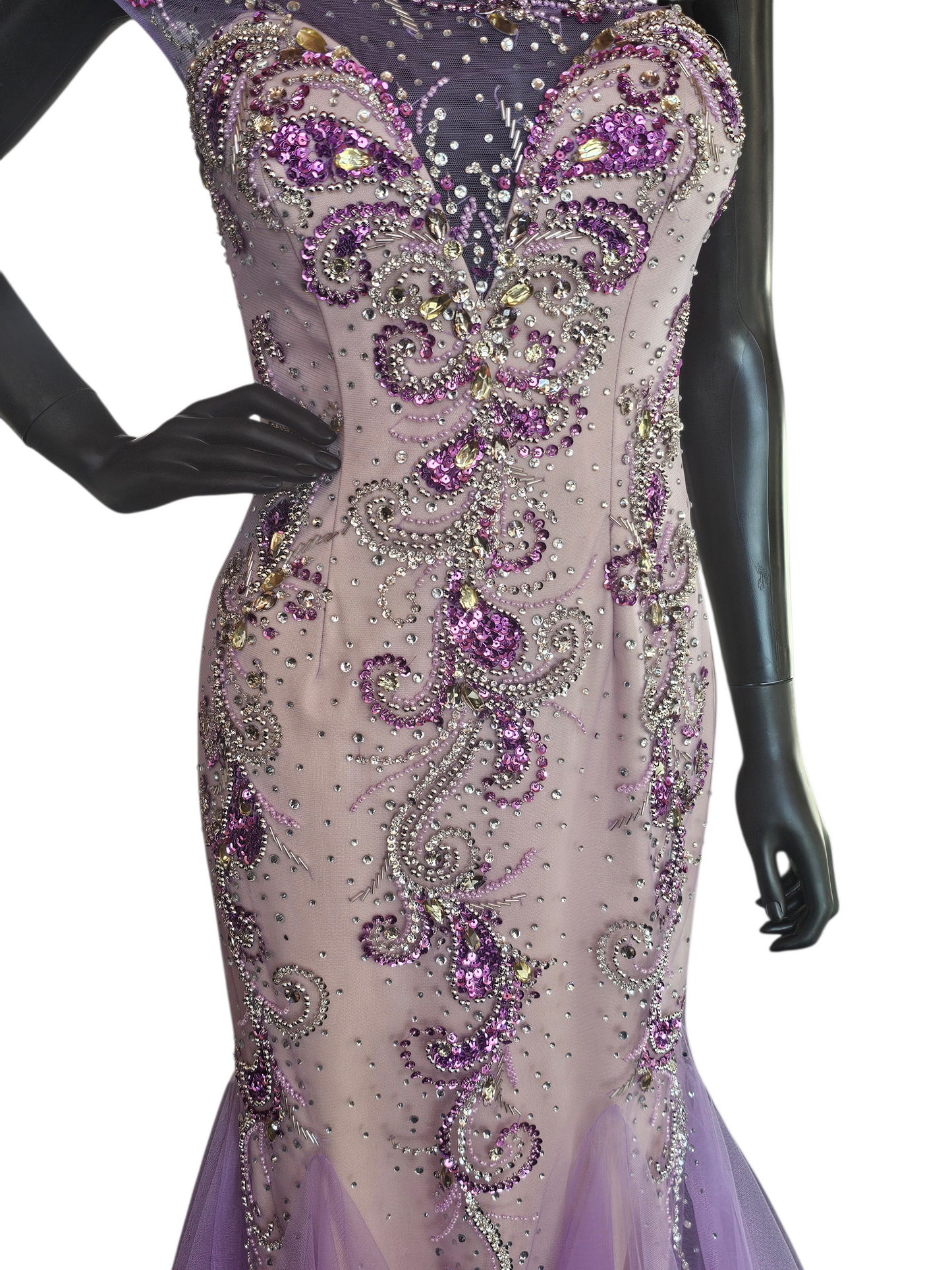 Purple/Lavender Beaded FIt/Flare One Shoulder Formal/Prom Dress