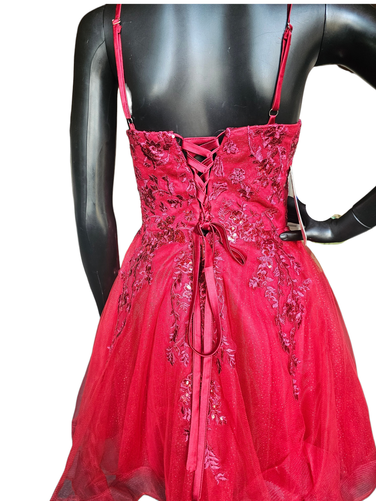 Red Lace Sequin Babydoll Corset Homecoming Dress