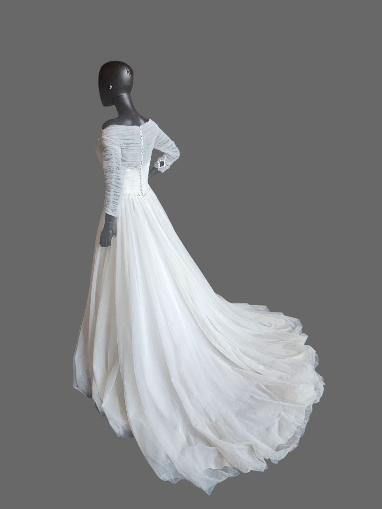 Tulle Wrap Sleeve Off Shoulder A-Line Wedding Gown - Mori Lee