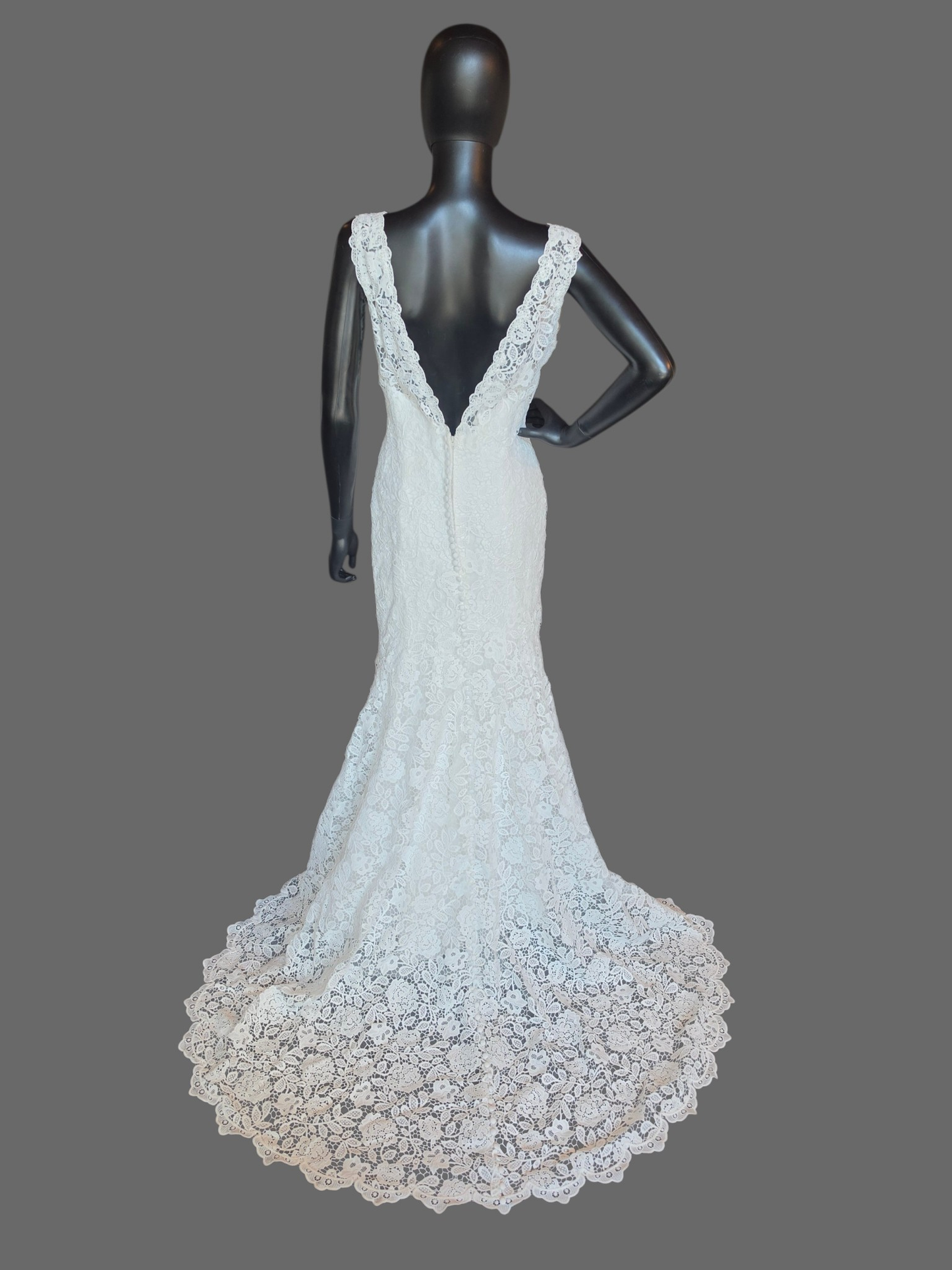 Lace Fit/Flare V-Neck Wedding Gown - Rebecca Ingram