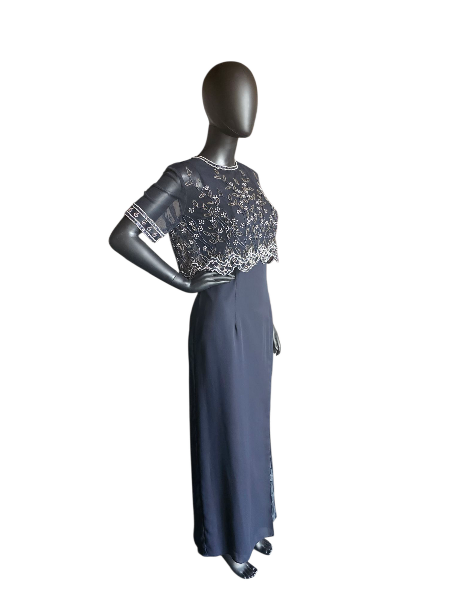 Vintage Navy Sheath Cap Sleeve Formal Dress