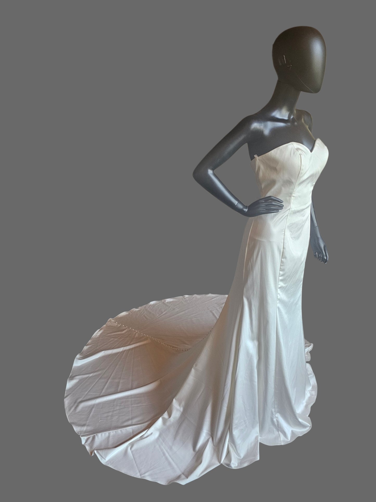 Simple Ivory Satin Sweetheart Fit/Flare Minimalist Wedding Gown - Allure