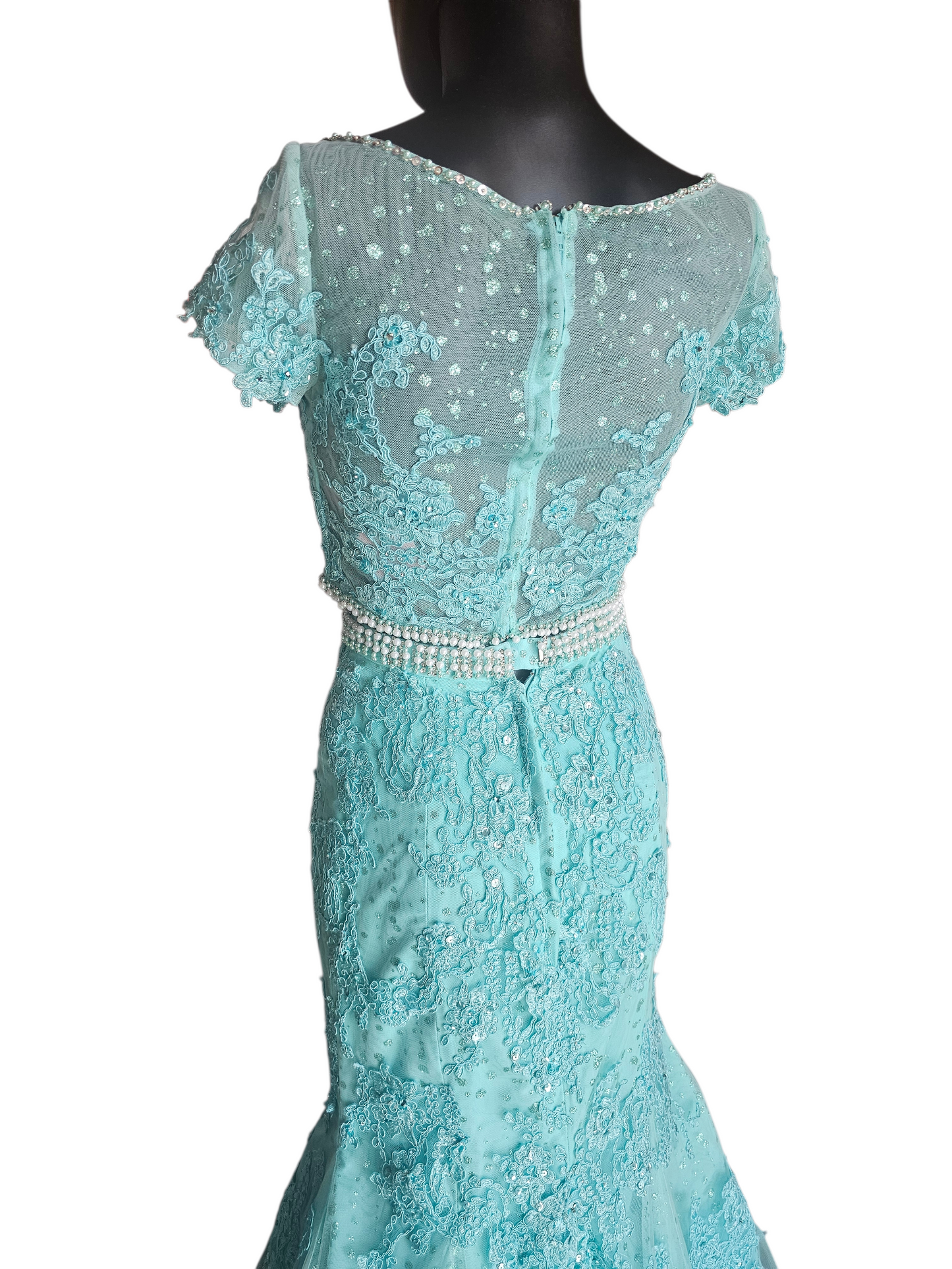 2 Piece Turquoise Fit/Flare Prom/Party Dress - Mori Lee