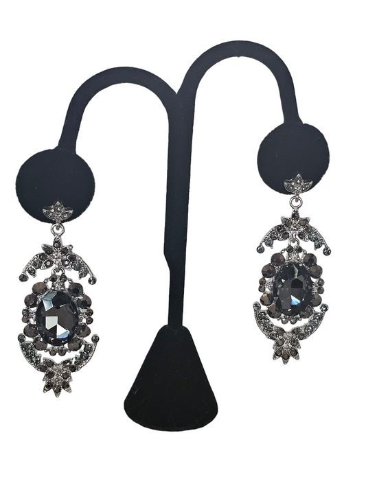 Grey Crystal/Silver Drop Earring