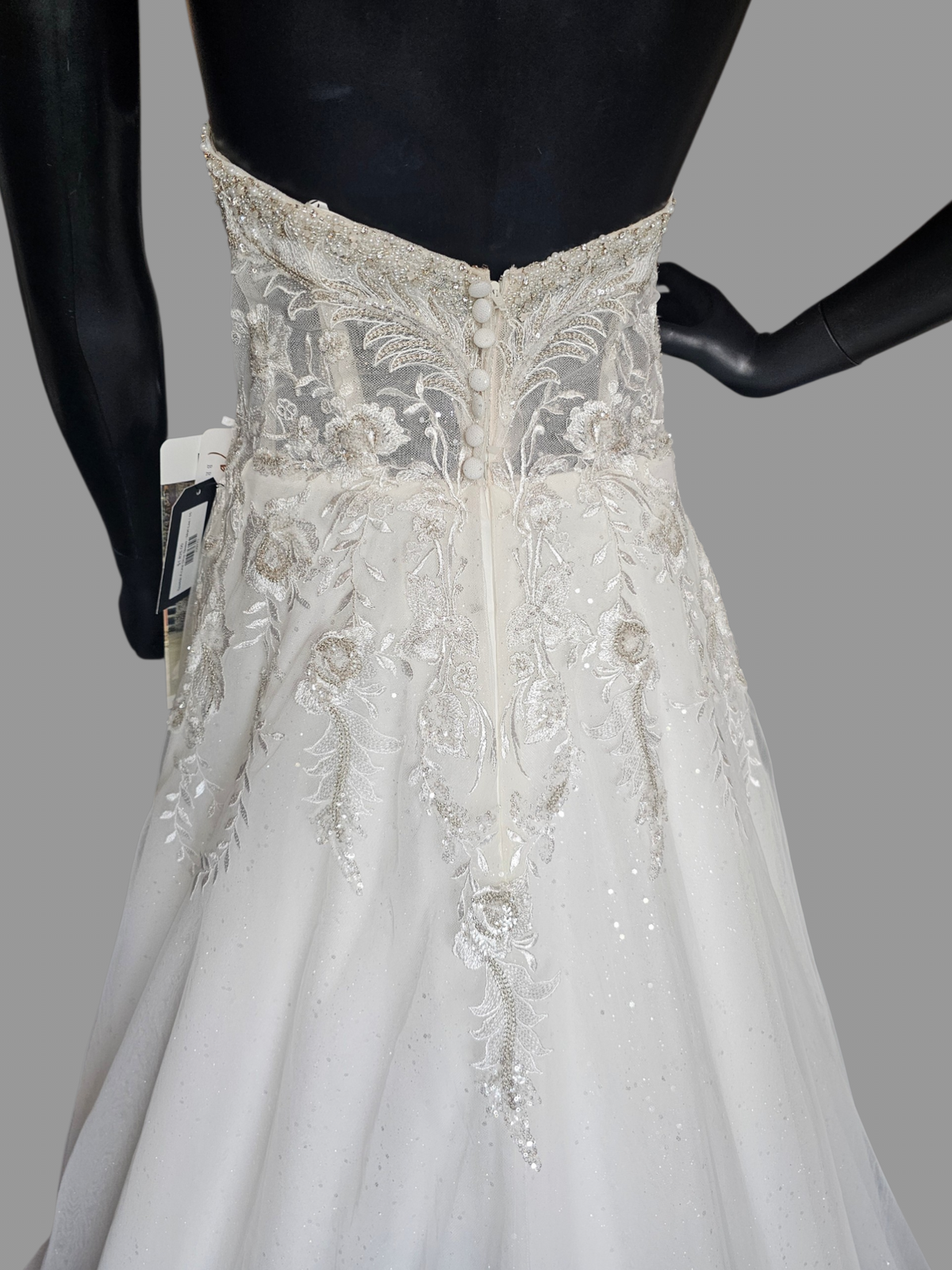 White Sparkle A-Line Strapless Sweetheart Drop Sleeve Wedding Gown - Mori Lee