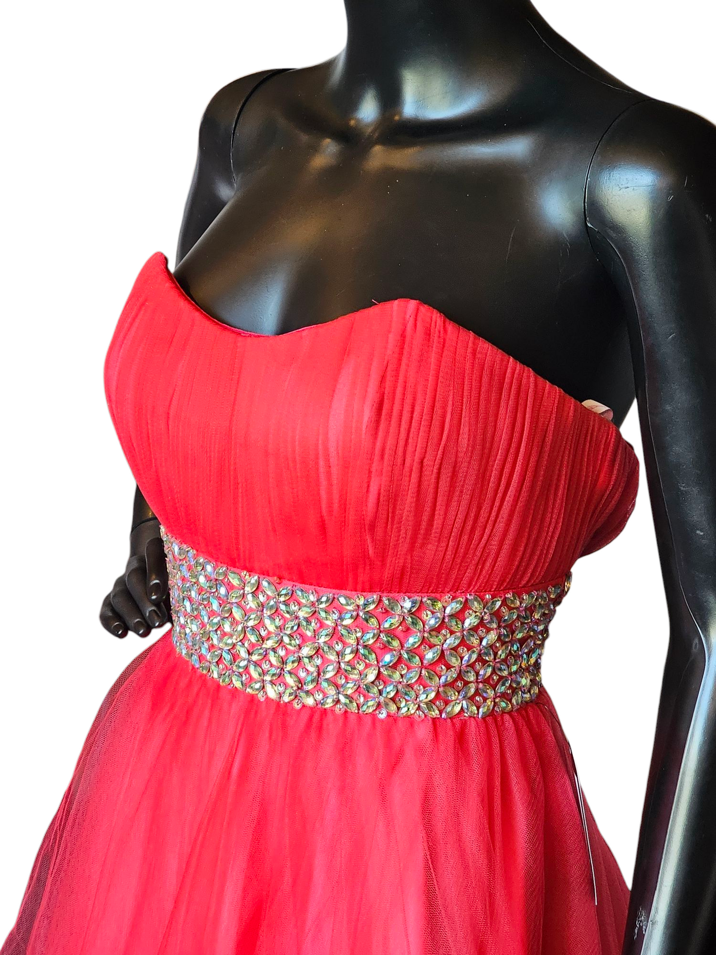 Pink/Coral Tulle Crystal A-line Formal Gown