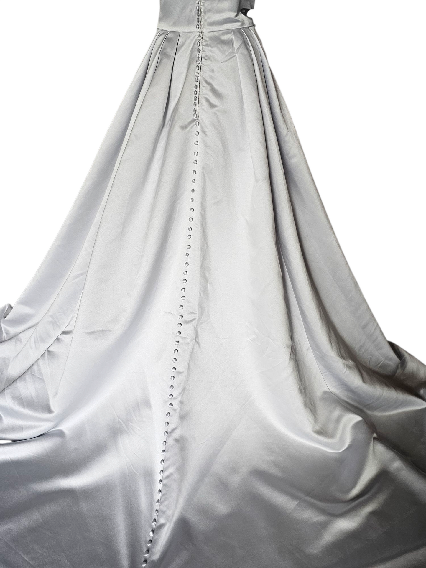 Off Shoulder Misty Blue Satin Wedding Gown - Morilee Madeline Gardner