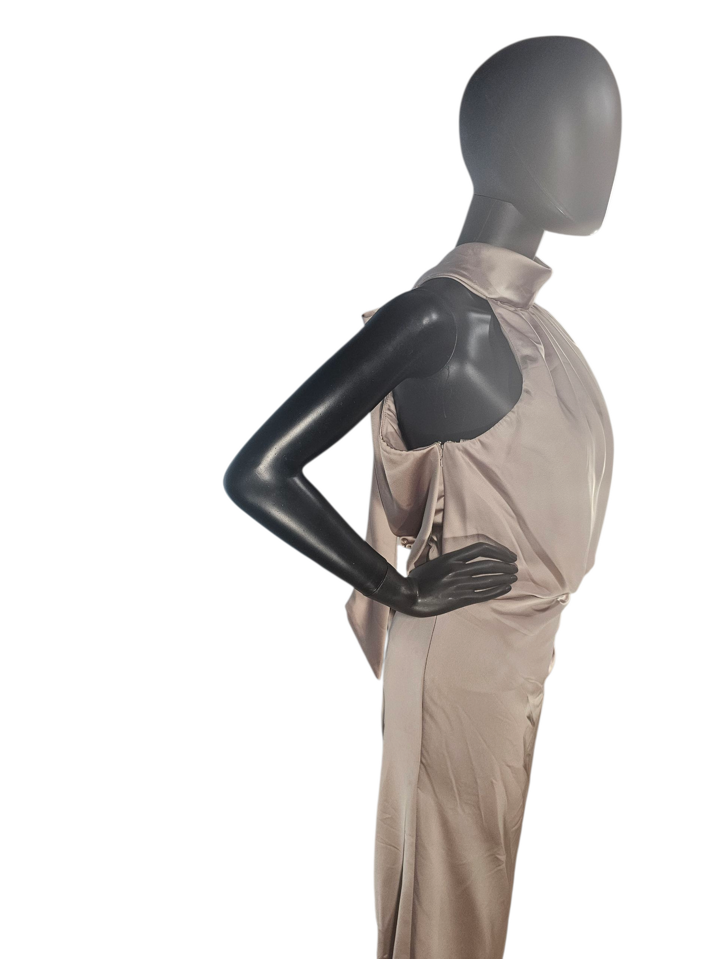 Latte Charmeuse Mock Neck Asymmetrical Cocktail Dress - Mori Lee