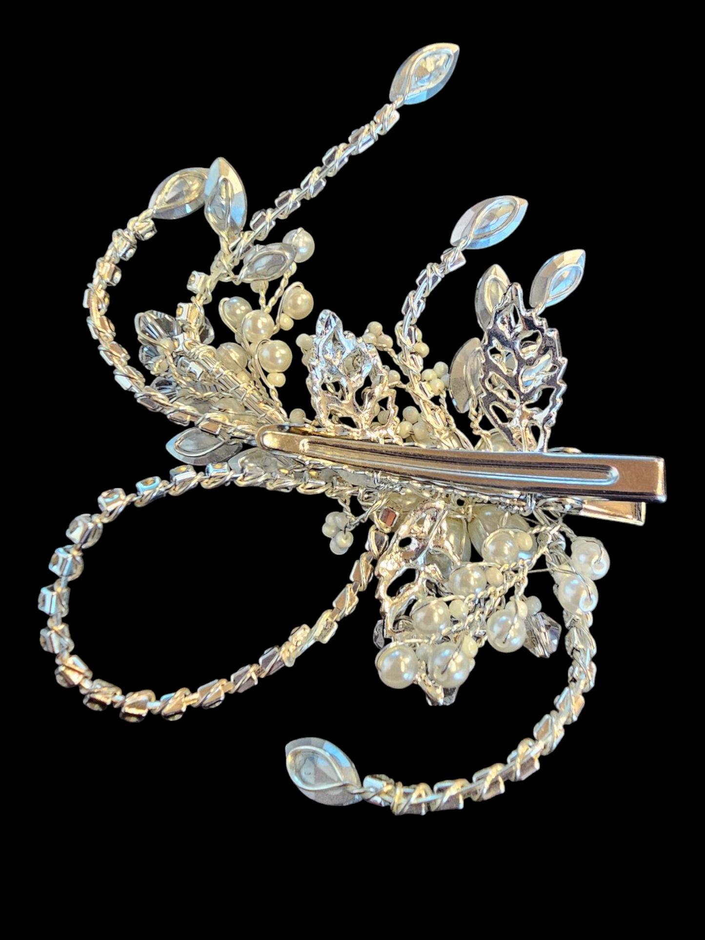 Ivory/Crystal/Pearl Wire Hair Clip