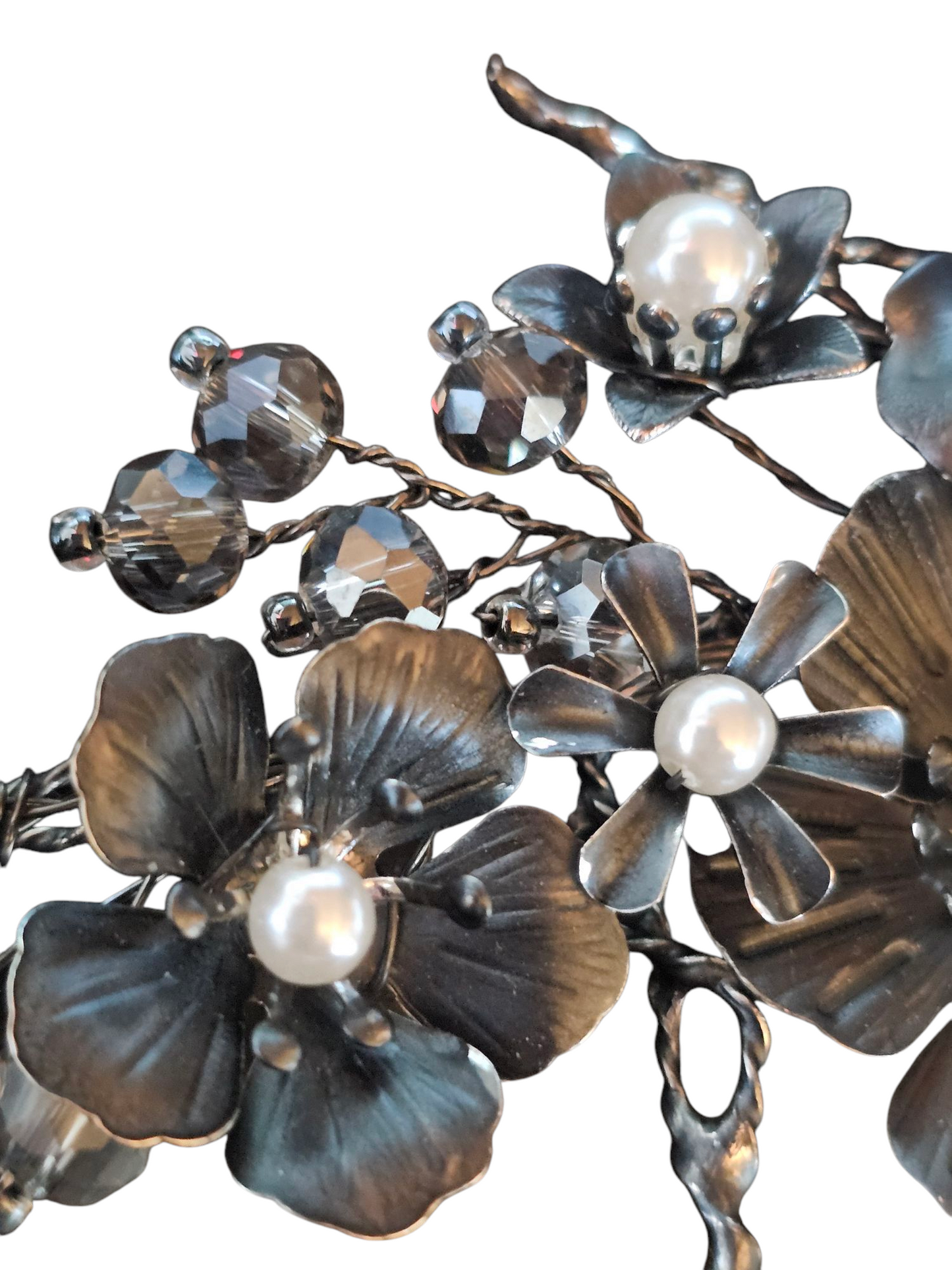 Gunmetal Floral/Pearl Hair Comb - Marionat