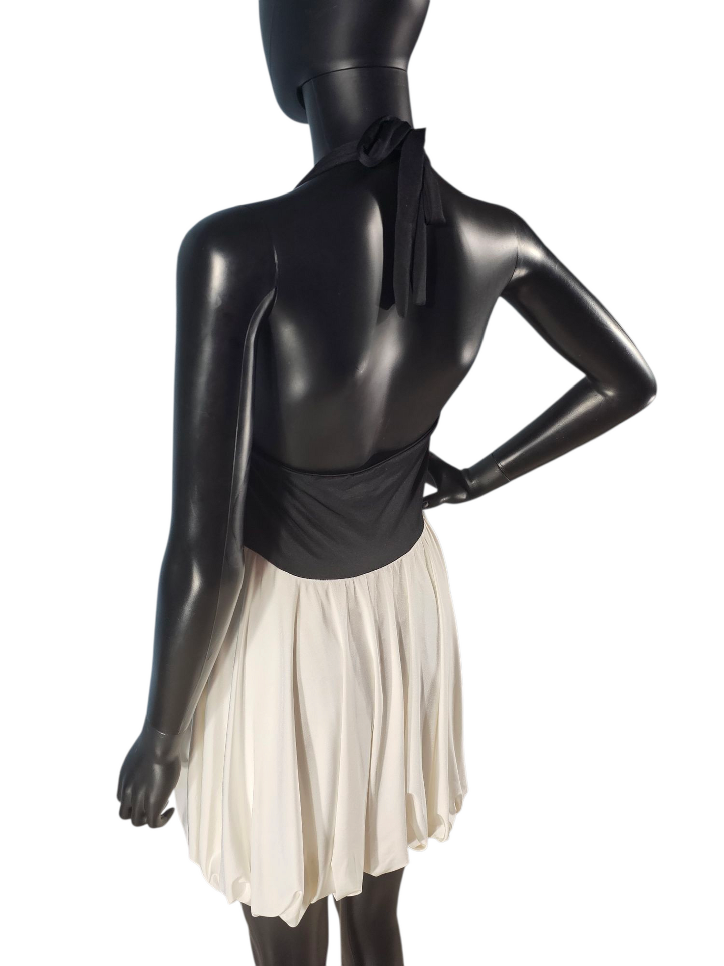 Black/White Jersey Halter Bubble Skirt Cocktail Dress - XXI