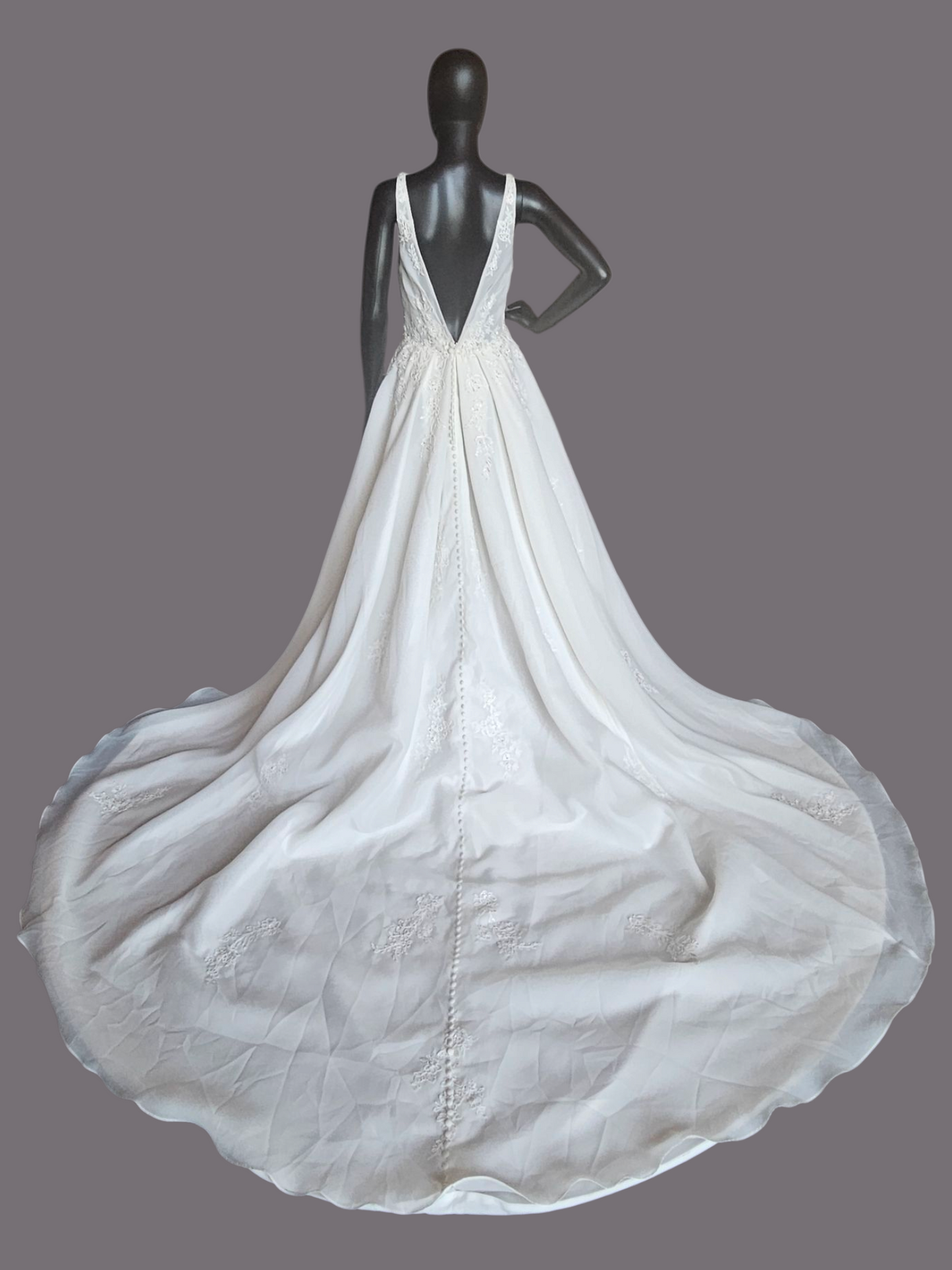 V-Neck Illusion Full Skirt Wedding Gown  - Madeline Gardner