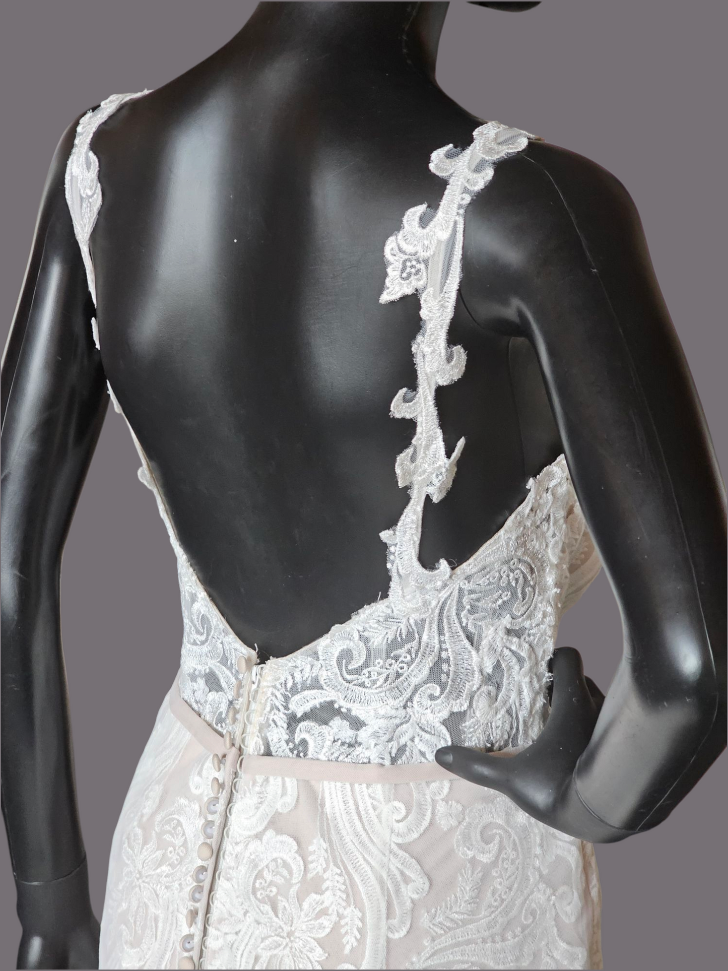 Ivory/Cappuccino Lace Applique Fit and Flare - Mori Lee