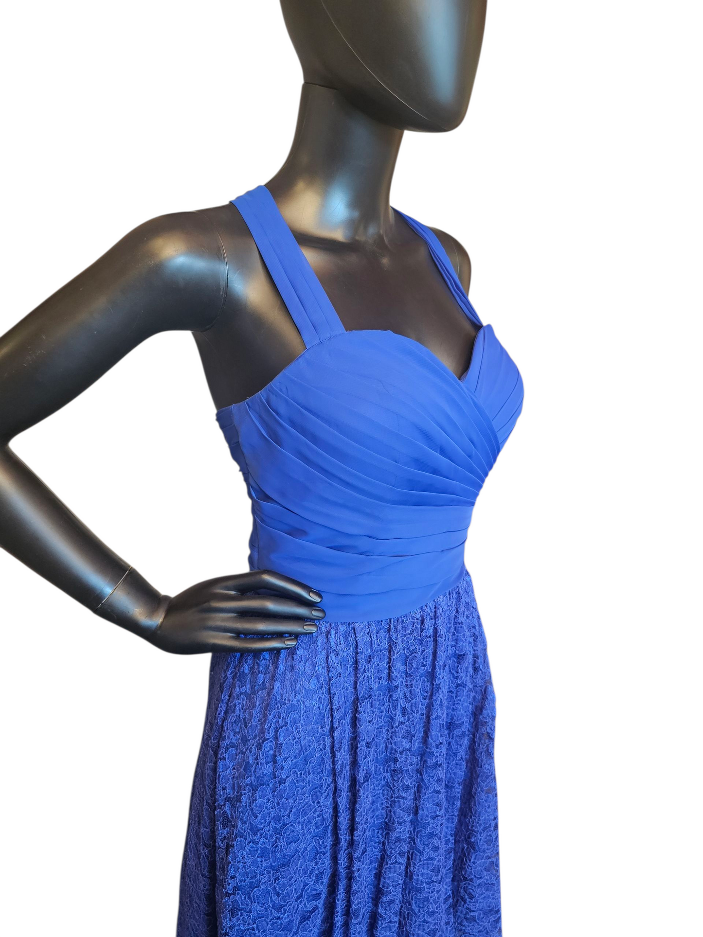 Royal Blue Chiffon/Lace Halter Party Dress - Da Vinci