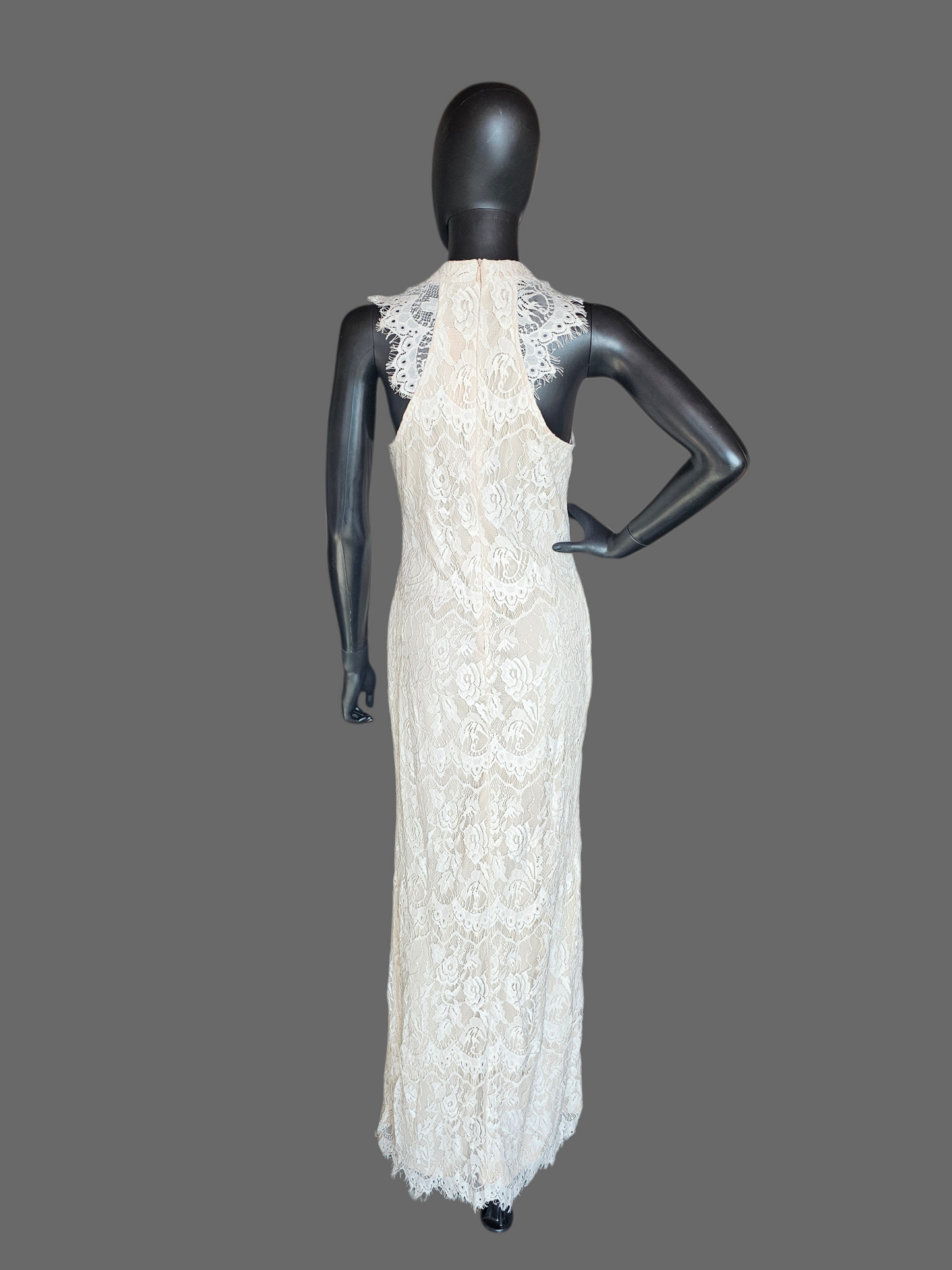 Ivory/Nude Fitted Lace Halter Maxi Dress - Southern Fried Chic NWT
