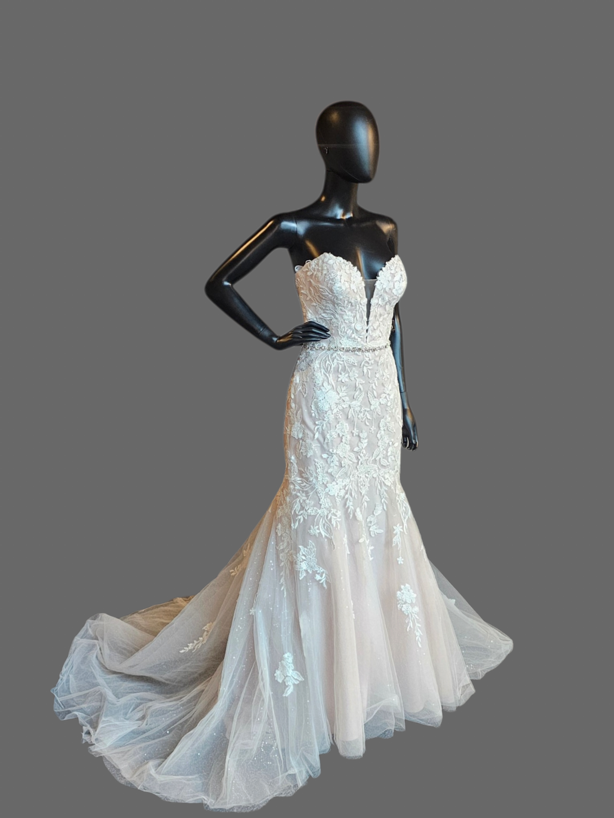 Blush/Ivory Lace Belted Fit - Oleg Cassini