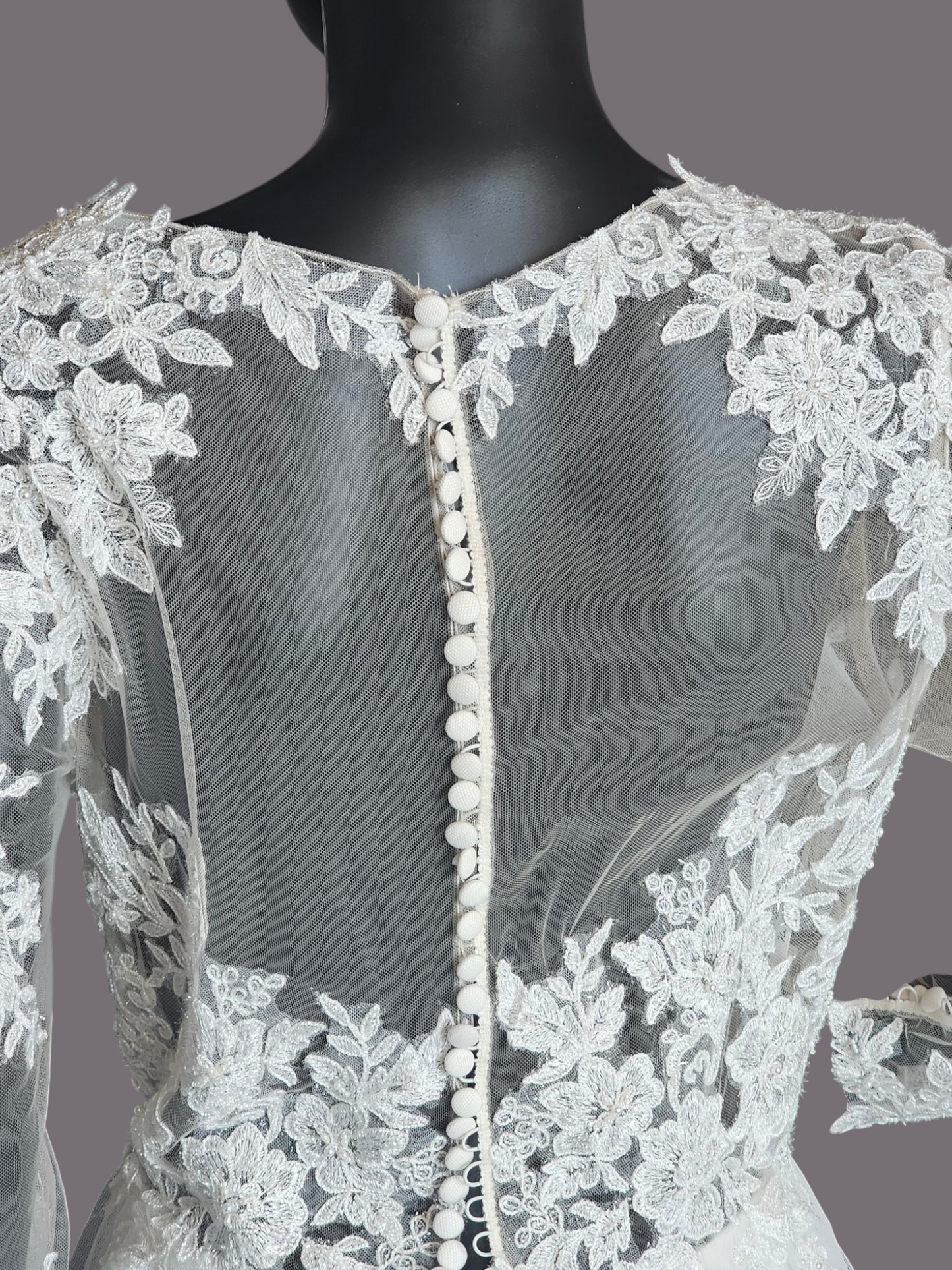 Illusion Bodice Long Sleeve A-Line Wedding Gown  - Evelyn Bridal