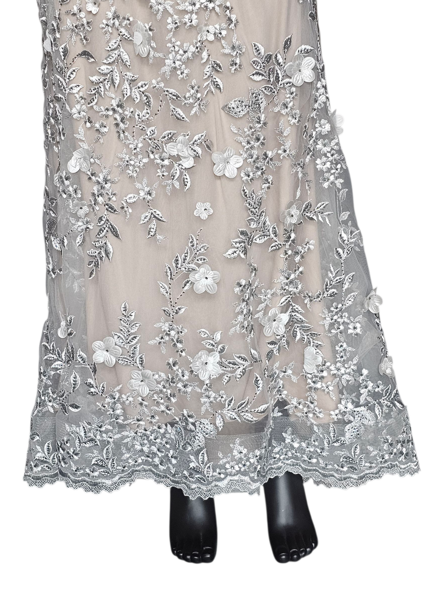 Silver/Nude 3D Floral Detail Fit/Flare Dress - Montage
