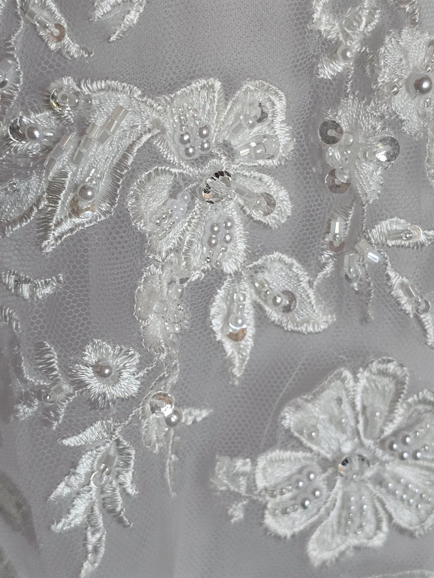 Ivory A-Line Illusion Bodice Floral Applique Wedding Gown - Bliss Bridal