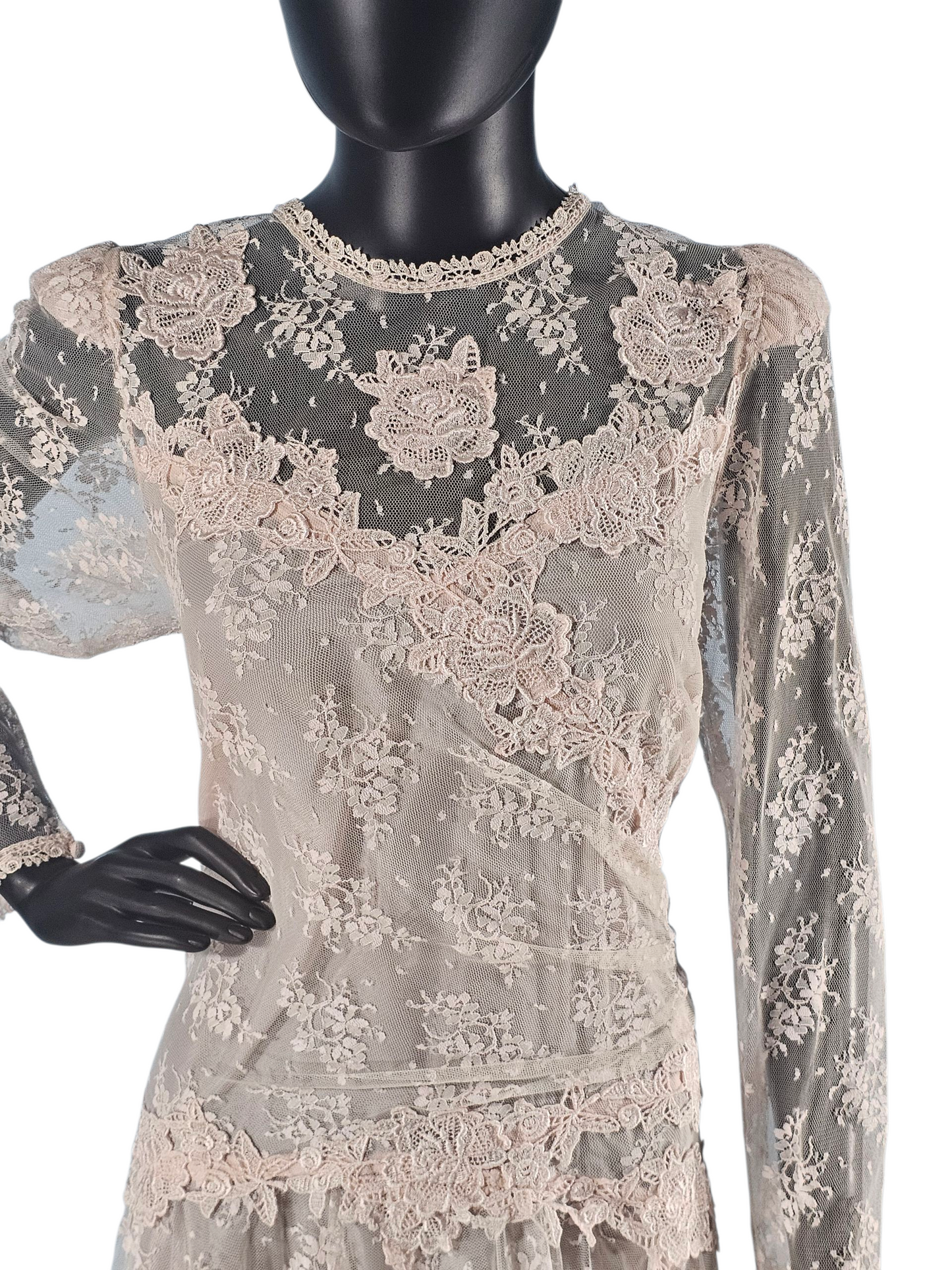 Vintage Pink Lace Drop Waist Formal Dress