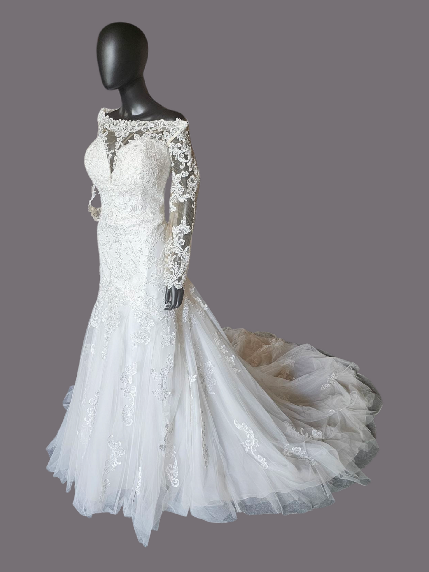 Ivory Lace Overlay Long Sleeve Wedding Gown - Morilee Madeline Gardner