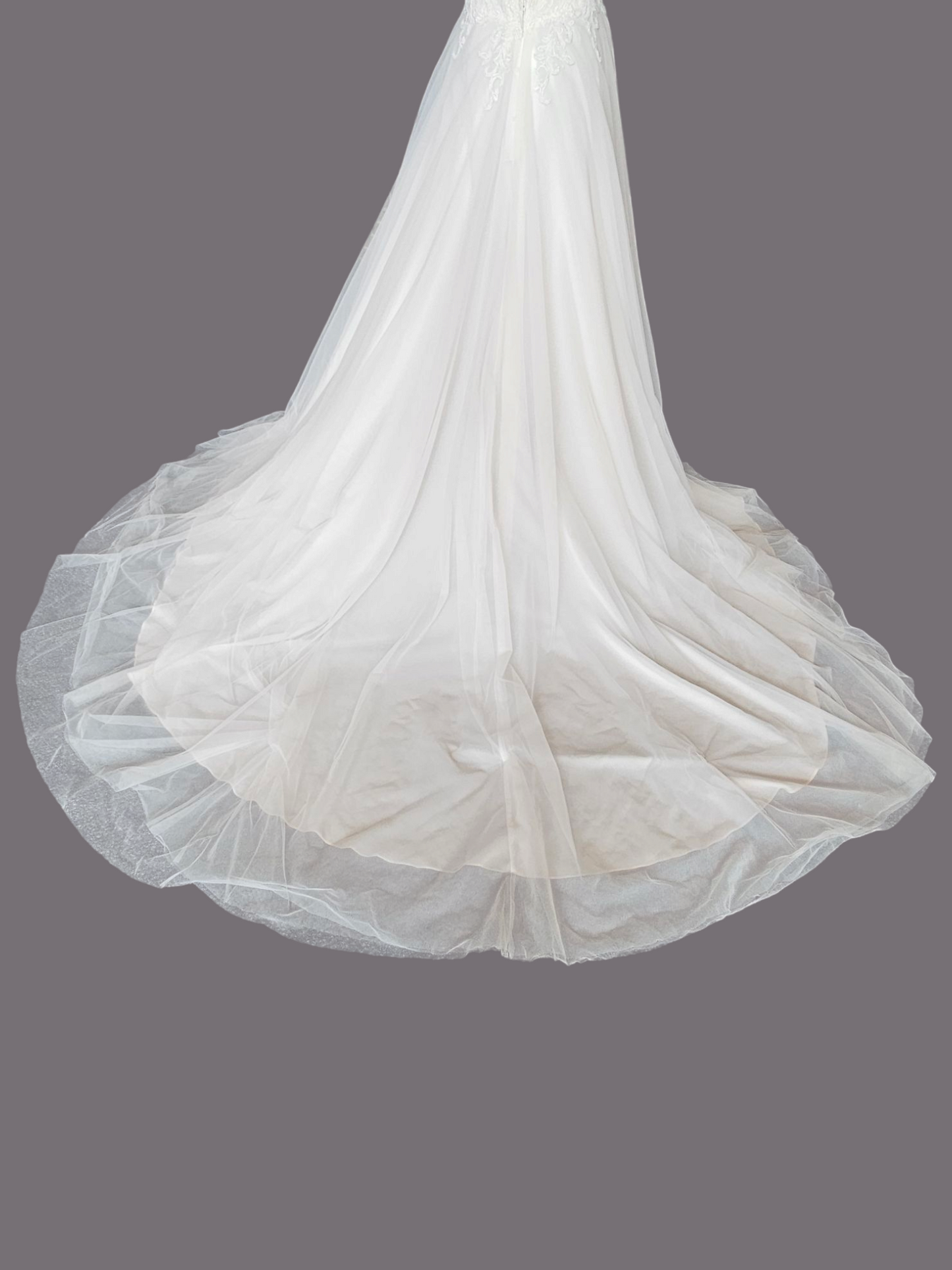 Ivory V-Neck Illusion Cap Sleeve A-Line Wedding Gown - Evelyn Bridal