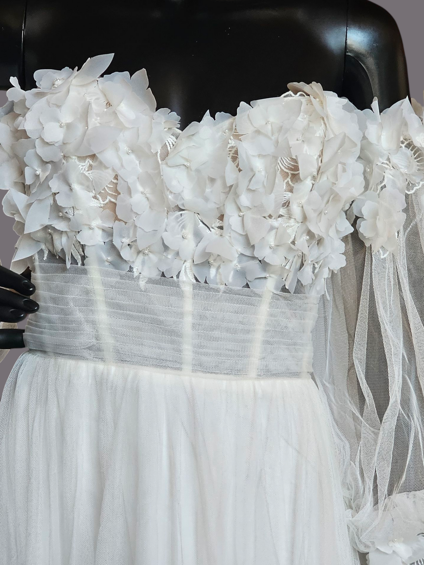 Ivory/Latte Floral Full Tulle Wedding Gown - Sincerity