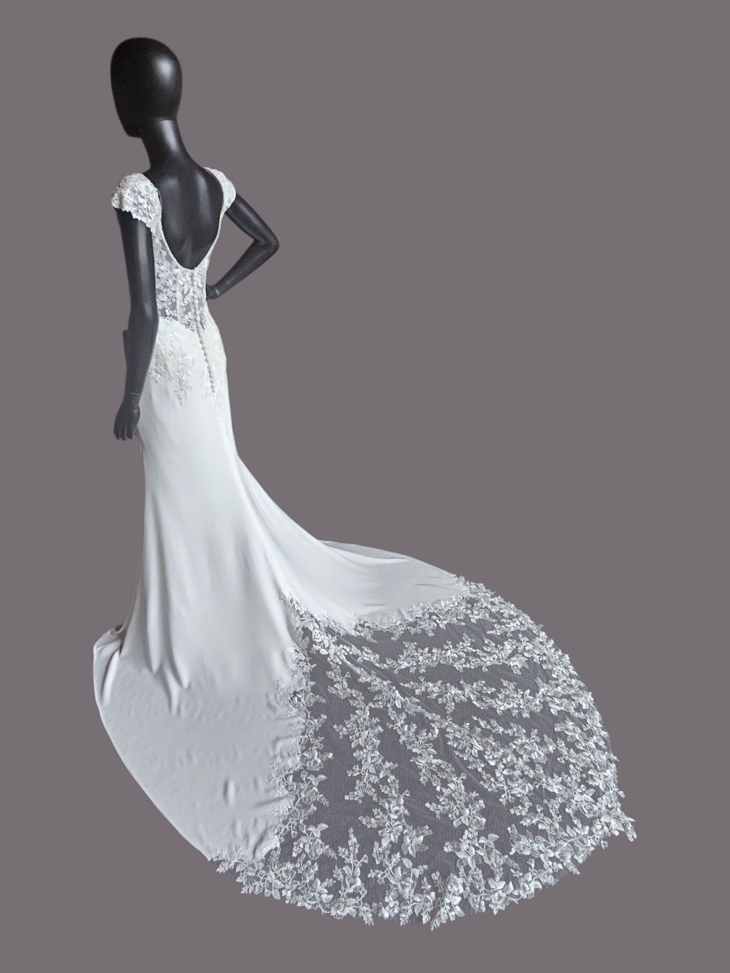 Ivory Crepe Fitted Cap Sleeve Wedding Gown - Mori Lee