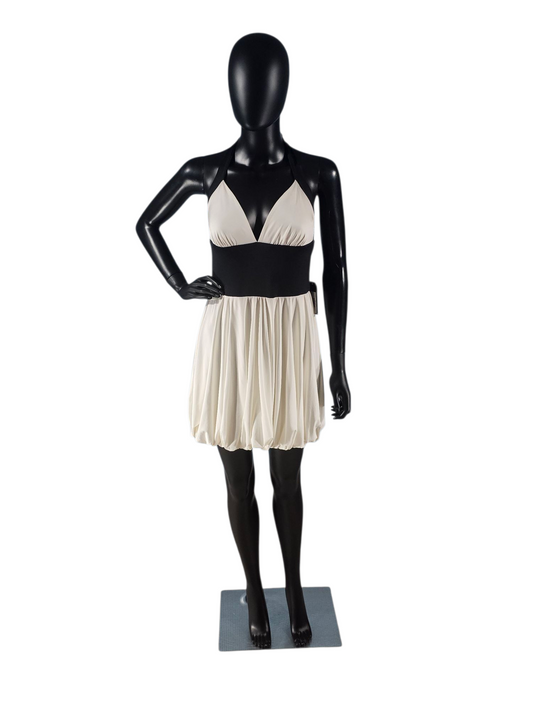Black/White Jersey Halter Bubble Skirt Cocktail Dress - XXI