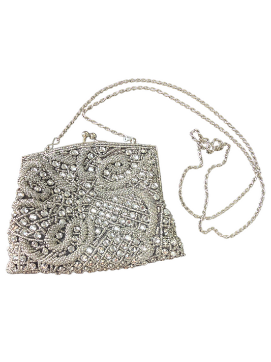 Black/Silver Crystal Beaded Clasp Handbag