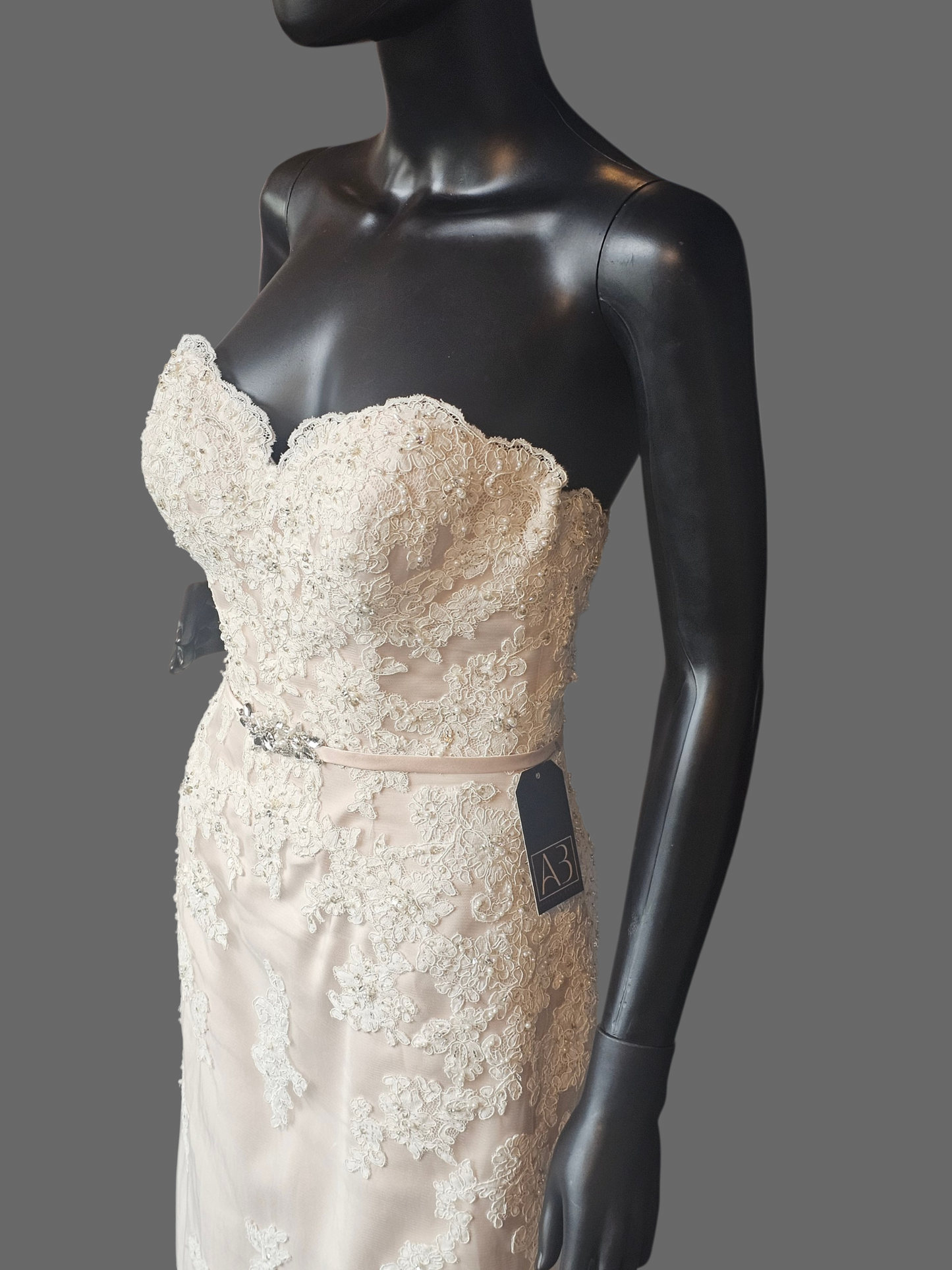 Rose/Iv Lace Belted Sweetheart Straight Wedding Gown - Private Label