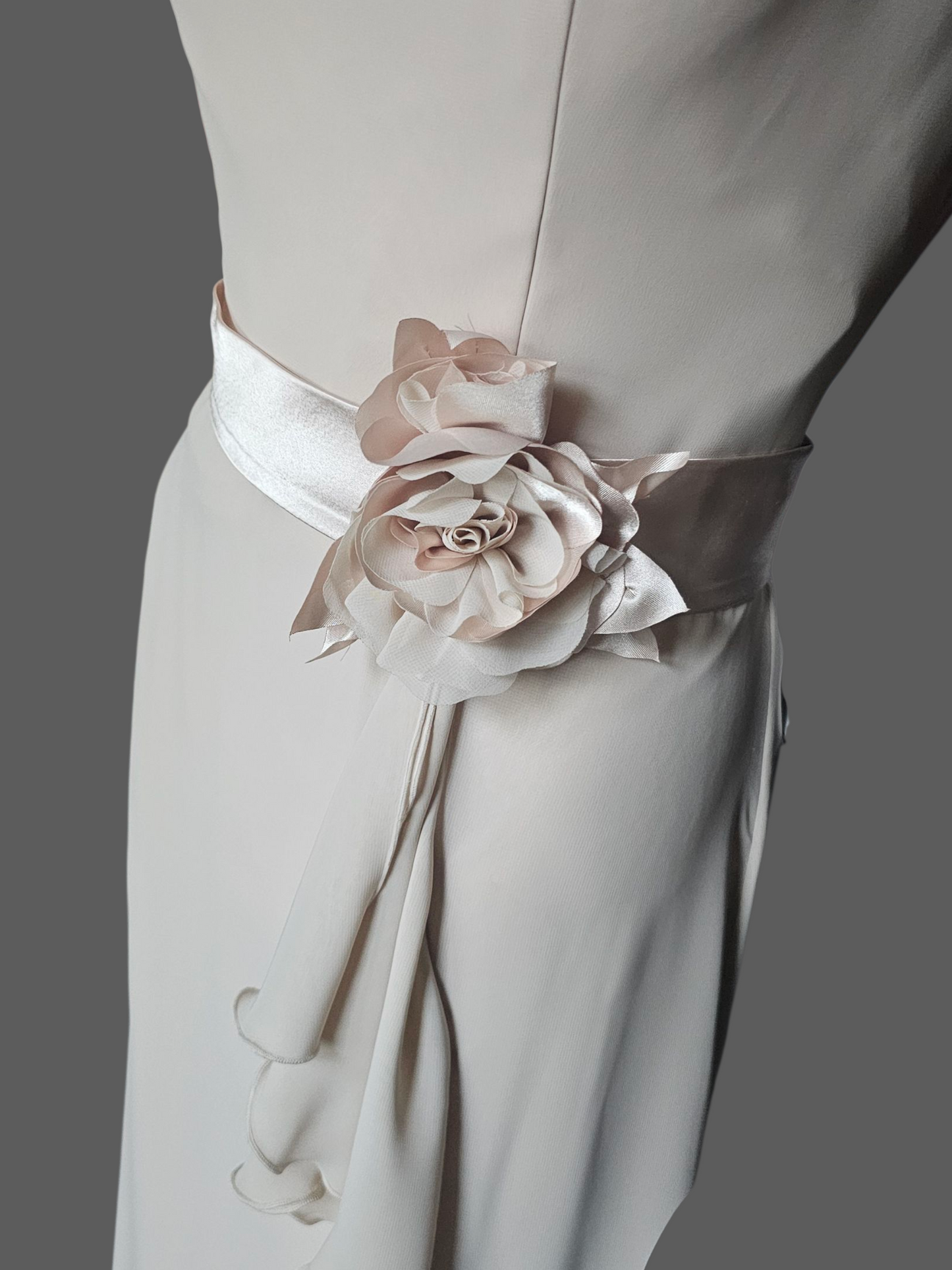 Cream Simple Chiffon Flower Belt Maxi Dress - Forever Yours