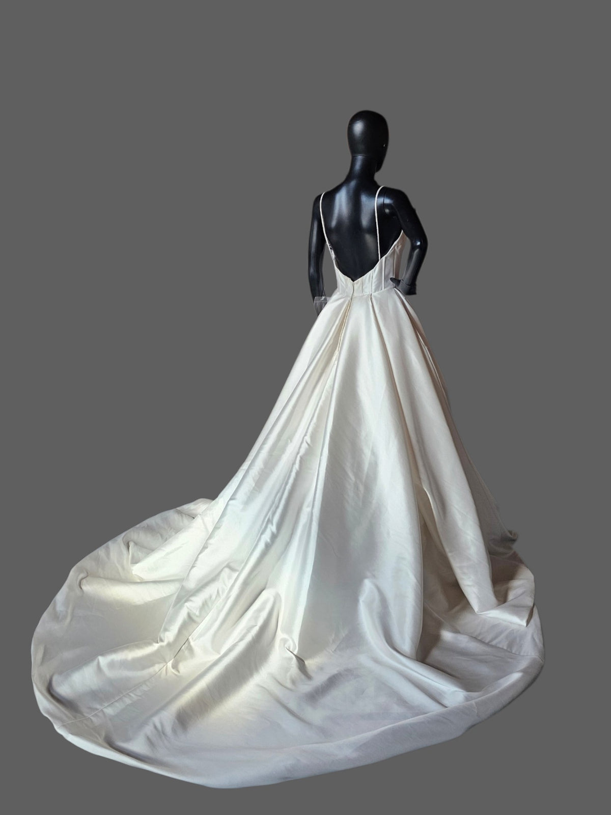 Ivory Mikado Minimalist Plunge Wedding Gown- Justin Alexander