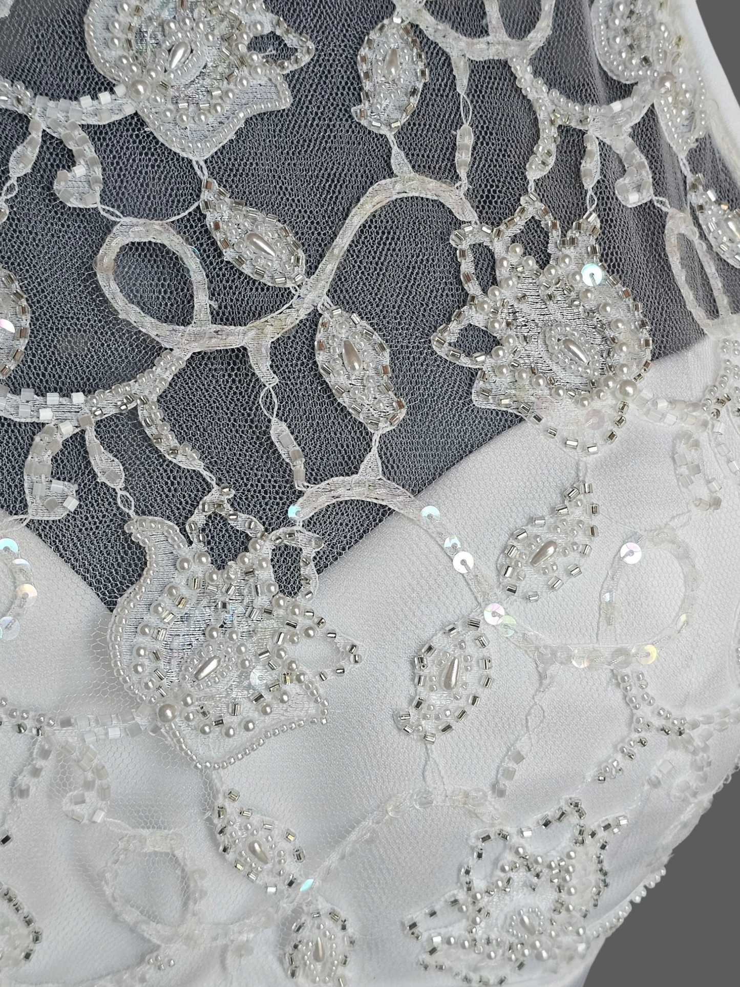 Vintage Halter Illusion Tulip Beaded Hem White Satin Wedding Dress - Venus