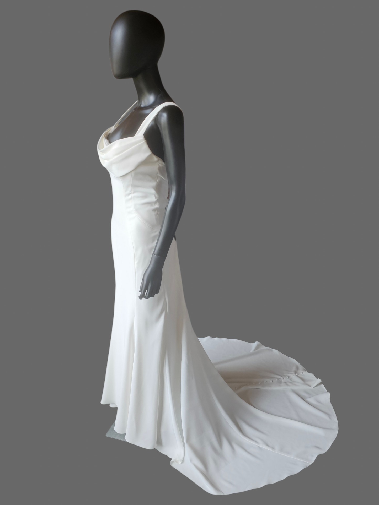 Ivory Crepe Wide Strap Cowl Fit/Flare Minimalist Wedding Gown - Maggie Sottero