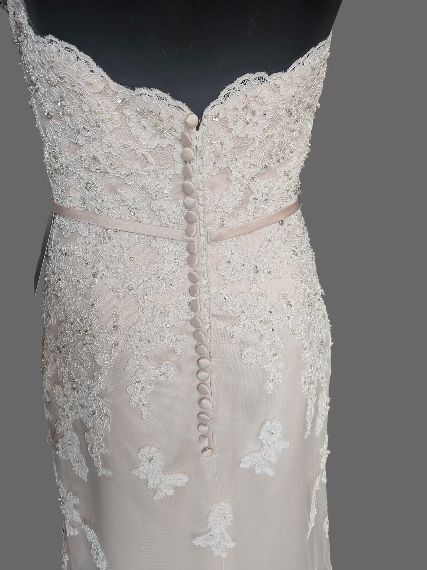 Rose/Iv Lace Belted Sweetheart Straight Wedding Gown - Private Label