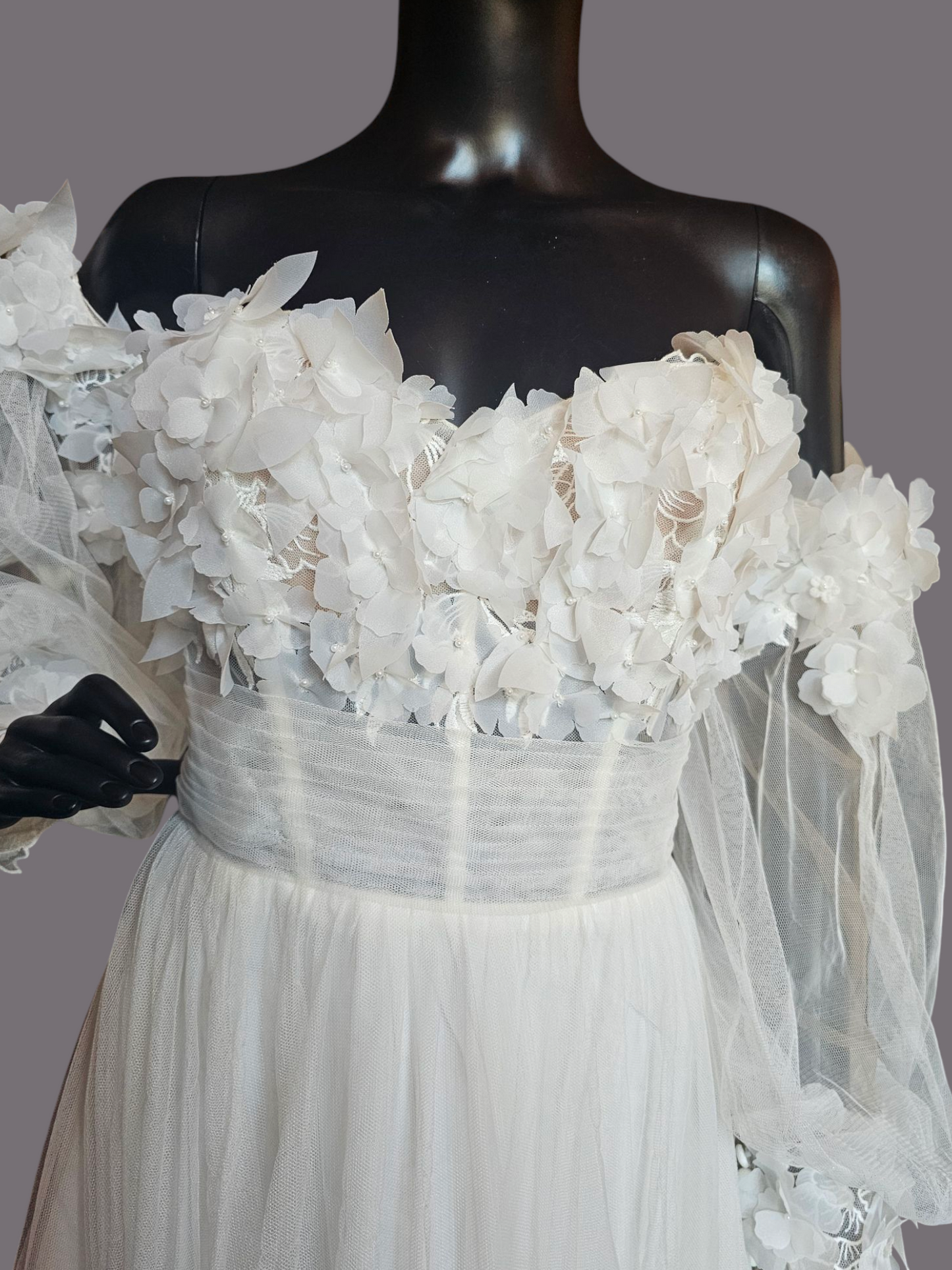 Ivory/Latte Floral Full Tulle Wedding Gown - Sincerity