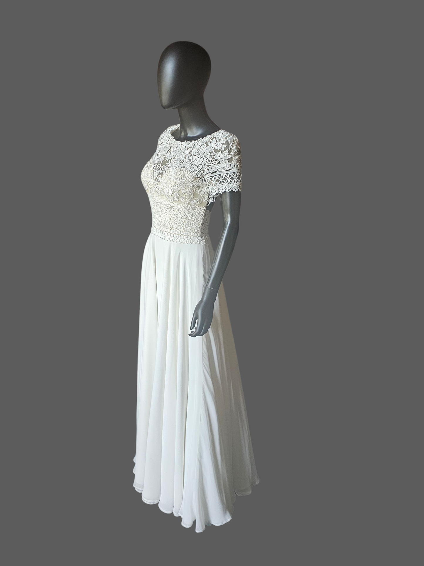 Ivory Cap Sleeve Illusion Bodice Wedding Dress - Lillan West