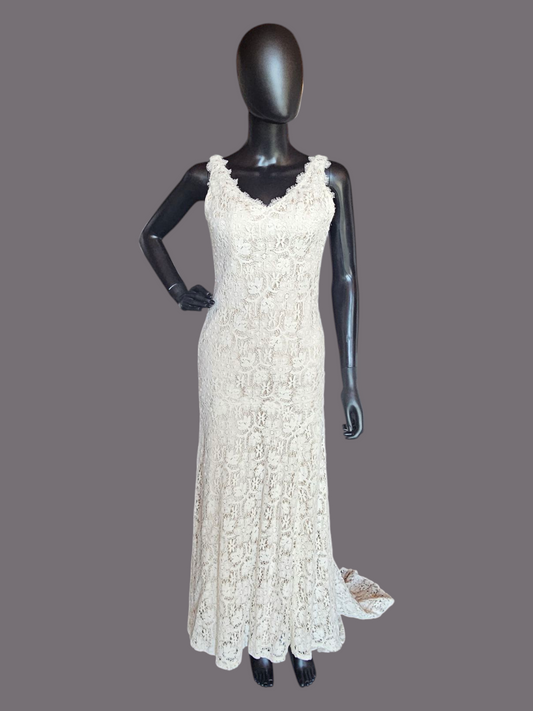 Cream Lace Over Nude Wedding Gown - Blush by JLM