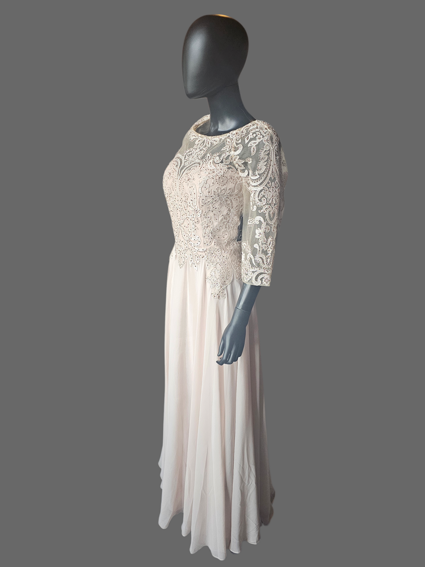 Champ/Gold 3/4 Sleeve Formal Dress - MGNY