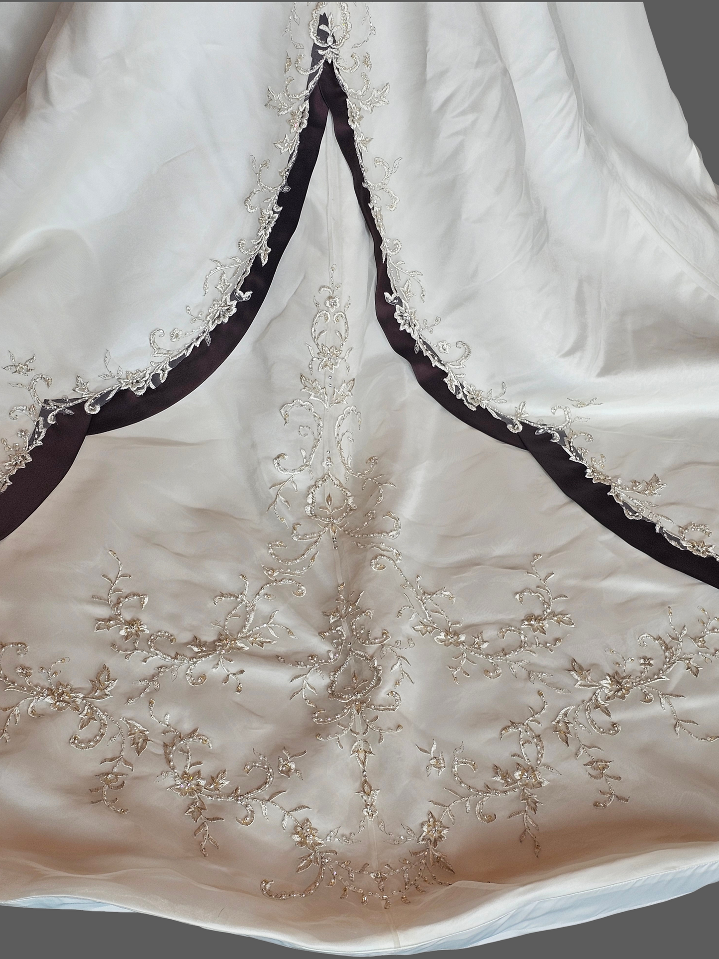 Ivory/Chocolate Satin Sweetheart A-line Wedding Gown - Bonny